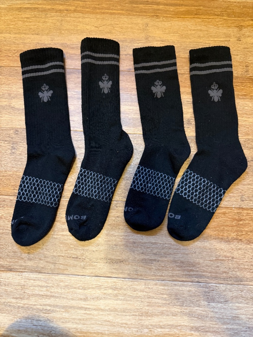 Two pair- Bombas Black Crew Athletic Socks - size Large